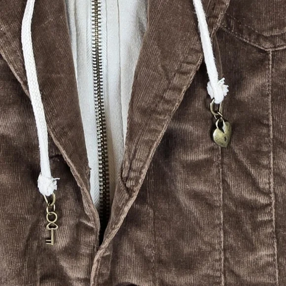 Nori Vintage Y2K Brown/Beige Corduroy Hoodie/Zip Up Blazer Size 1 Buttons - Picture 8 of 13
